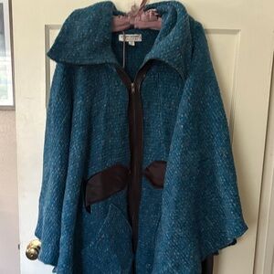 Blue Women's Sweater with Brown Accents